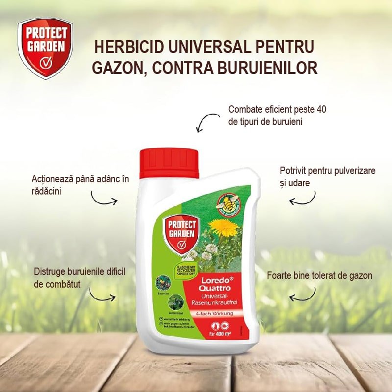 Black Friday - Reduceri Erbicid Universal pentru Gazon, Contra Buruienilor Tenace cu Efect Quadruplu, 270 gr, PROTECT GARDEN Promotie