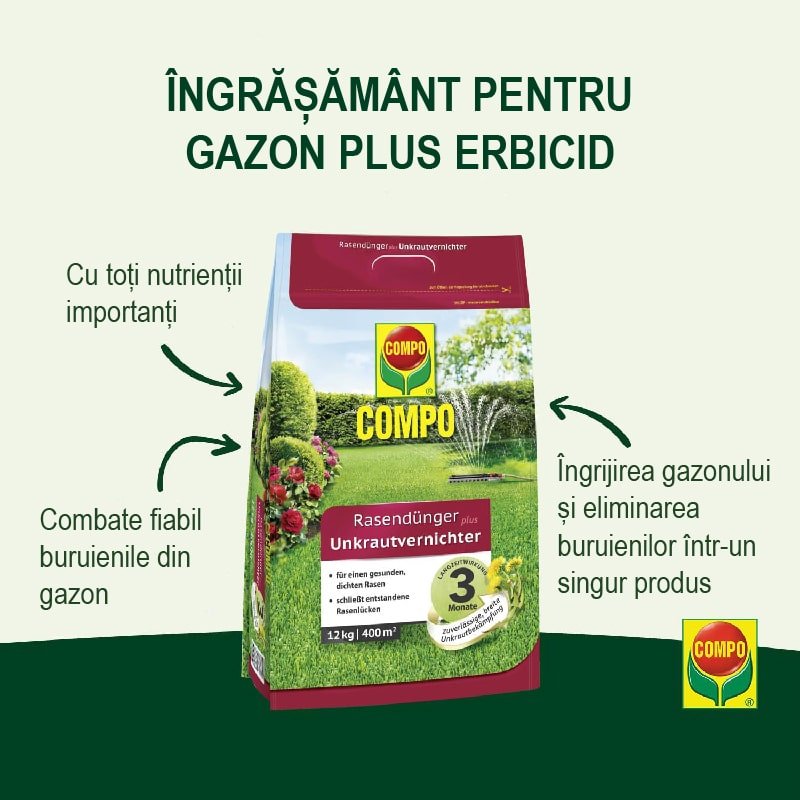 Ingrasamant Herbicid pentru Gazon, 3 kg, Ingrijirea Gazonului si Combaterea Buruienilor intr - un Singur Produs, Compo - VERDENA - 3 kg