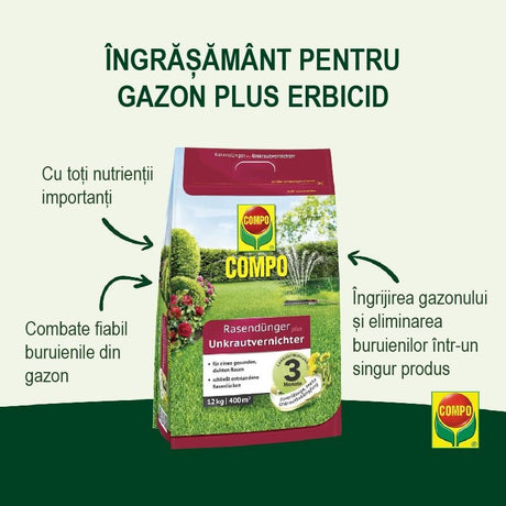Ingrasamant Erbicid pentru Gazon, 3 kg, Ingrijirea Gazonului si Combaterea Buruienilor intr-un Singur Produs, Compo