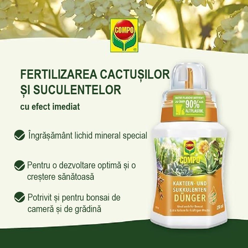 Ingrasamant Lichid pentru Cactusi si Plante Suculente, 250 ml, COMPO - VERDENA - 250 ml