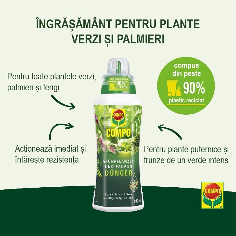 Ingrasamant organic lichid pentru plante verzi si palmieri COMPO, ingrediente 100% naturale, 500 ml - VERDENA - 500 ml