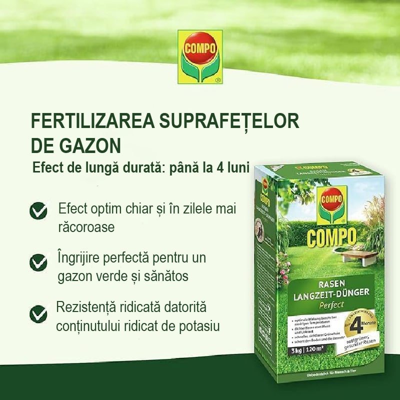 Ingrasamant Organic pentru Gazon, 6 kg pentru 240 m², Efect de Lunga Durata, COMPO - VERDENA - 6 kg