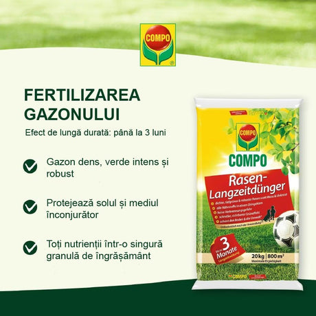 Ingrasamant Organic pentru Gazon impotriva Buruienilor si a Muschiului, 15 kg pentru 540 m², Efect de Lunga Durata, COMPO