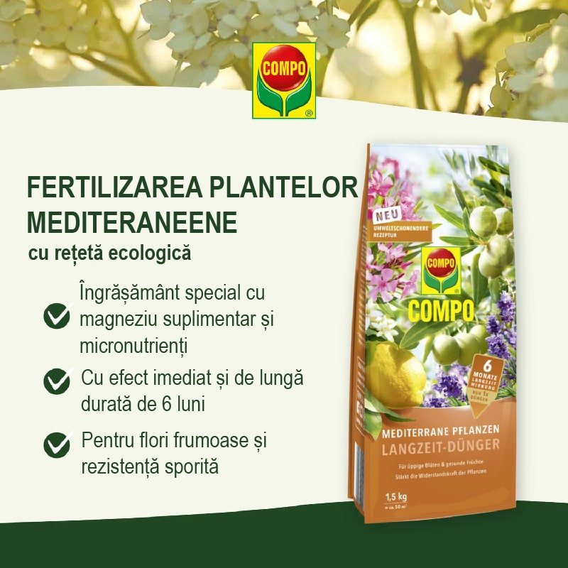 Ingrasamant pentru Plante Mediteraneene, 1.5 kg pentru 50 m², Efect de Lunga Durata 6 Luni, COMPO - VERDENA - 1.5 kg