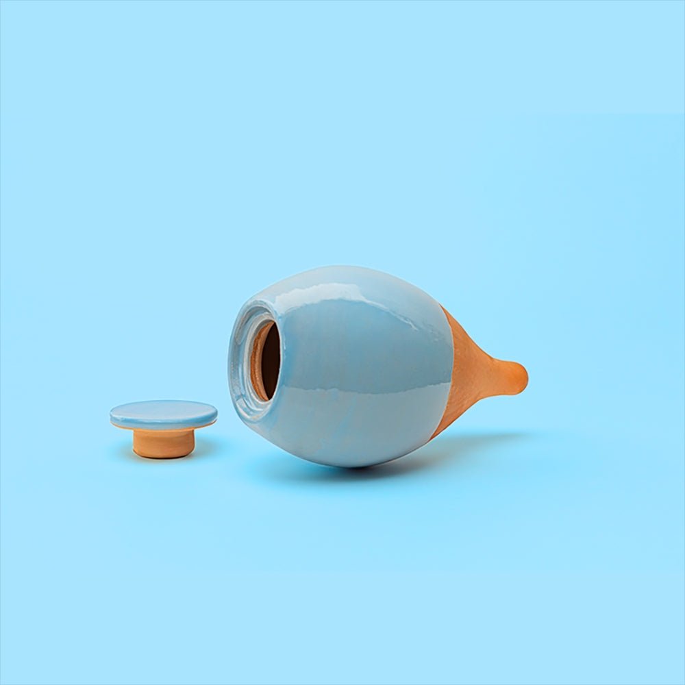 Vas de auto-udare plante albastru LUTOYA, decorativ, ceramic, lut, natural,350 ml